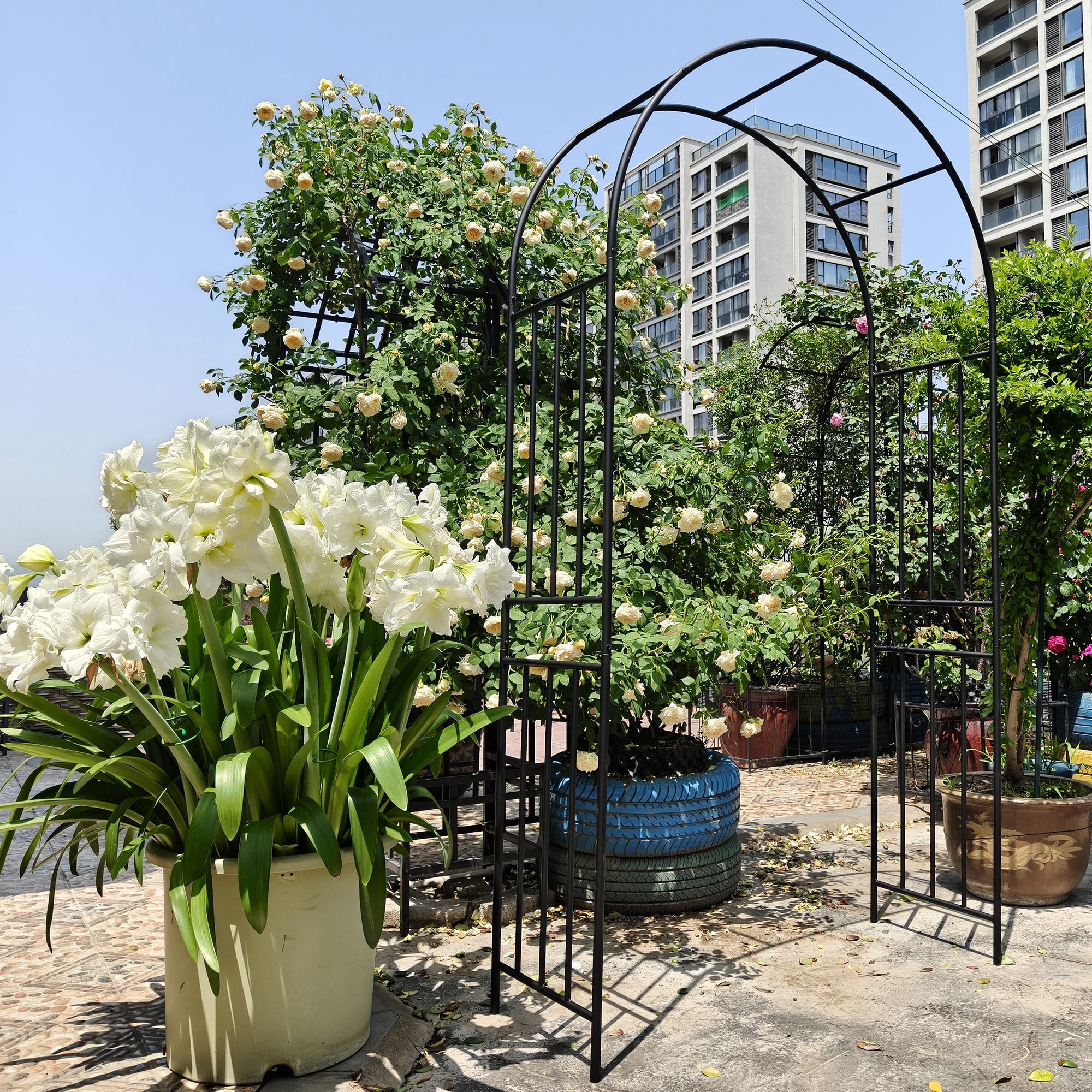 Metal Garden Arch Climbing Plants Support Rose Arch Outdoor Black L42.24" x W17.52" x H85.82"