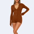 thumbnail image 4 of Sexy Jumpsuits for Women Long Sleeve Bodycon Rompers V Neck Onesie Pajamas Soft Knit Button Down Sleepwear, 4 of 8