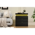thumbnail image 6 of Black Nightstand with Charging Station LED Lights Sliding Top Drawer Modern Bedside End Table for Bedroom 28.8 Inch Wide, 6 of 17