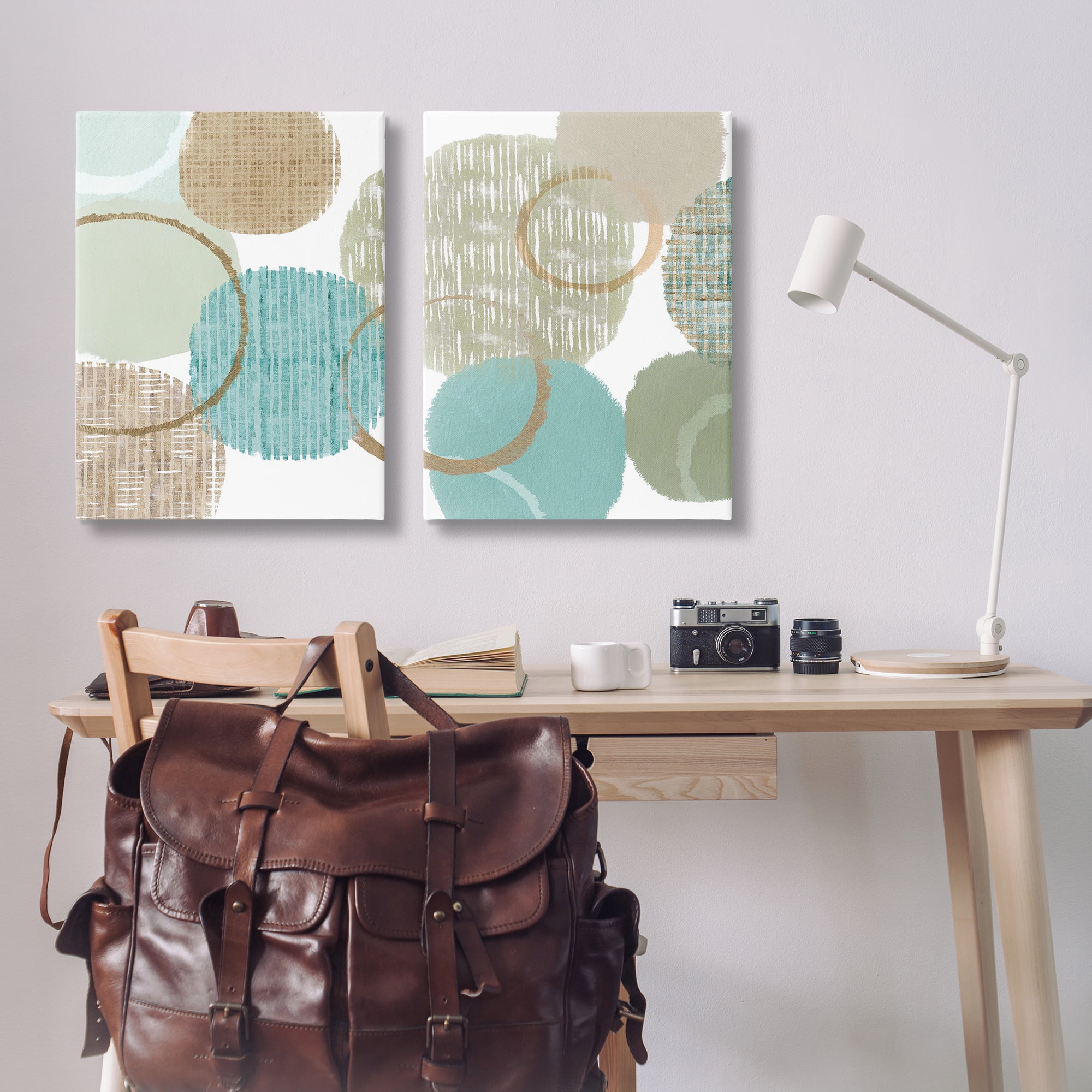 Stupell Industries Textured Layered Aqua Circles Abstract Painting Wrapped Canvas Art Print Wall Art, 24 x 36, Set of 2