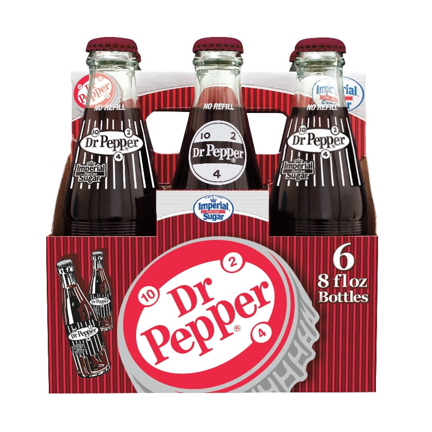 Dr Pepper Made with Sugar, 8 fl oz glass bottles, 6 pack