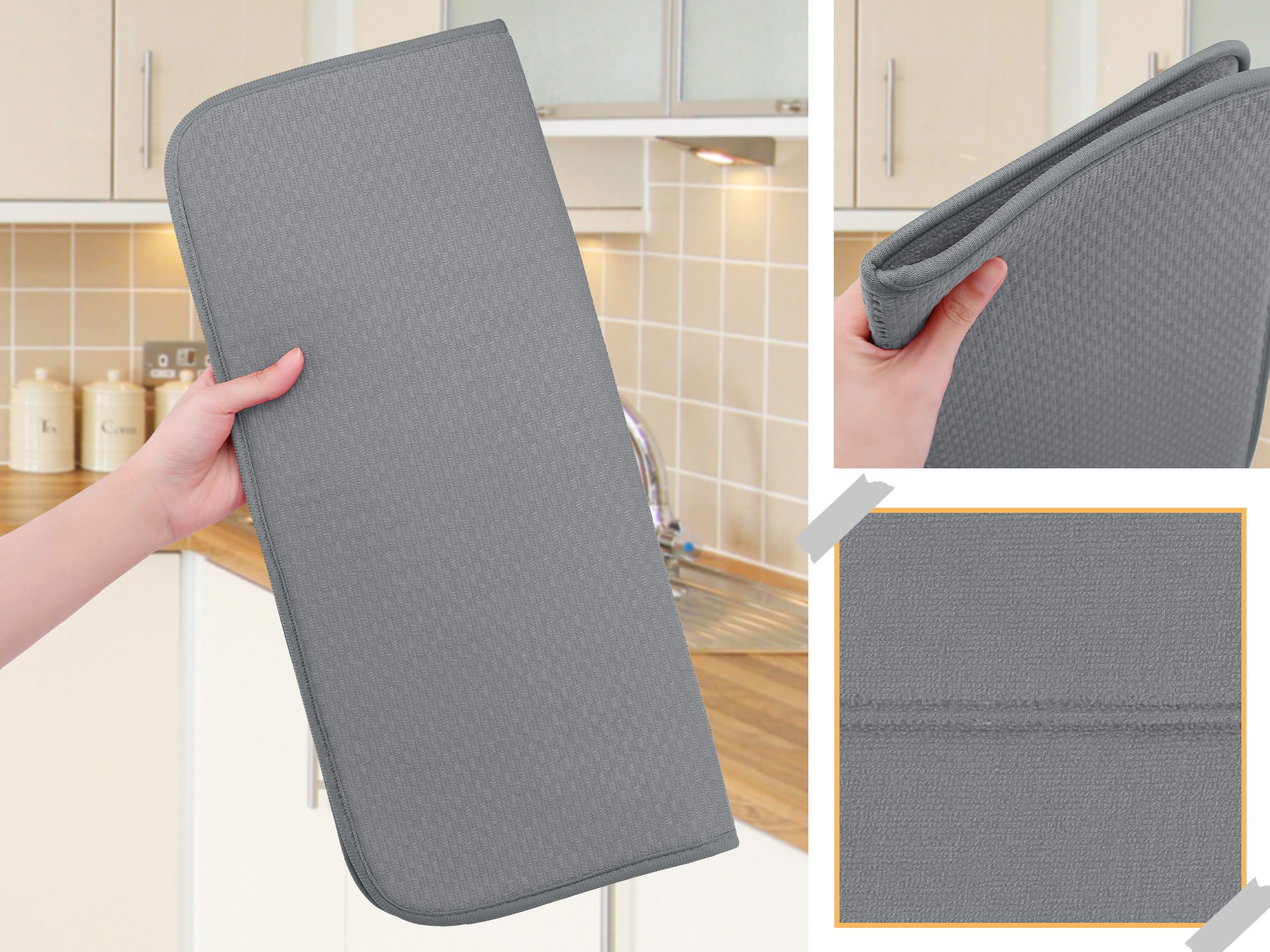 Unique Bargains Absorbent Microfiber Kitchen Drying Mat 17.7*15.7 in Gray