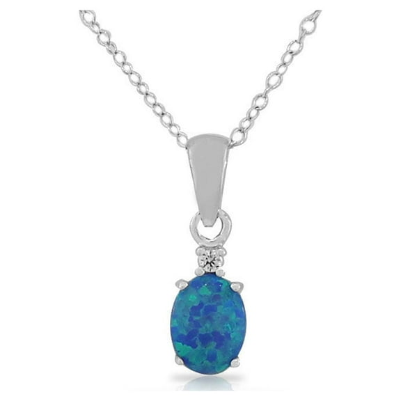 925 Sterling Silver Womens Blue Turquoise-Tone CZ Oval Simulated Opal Pendant Necklace