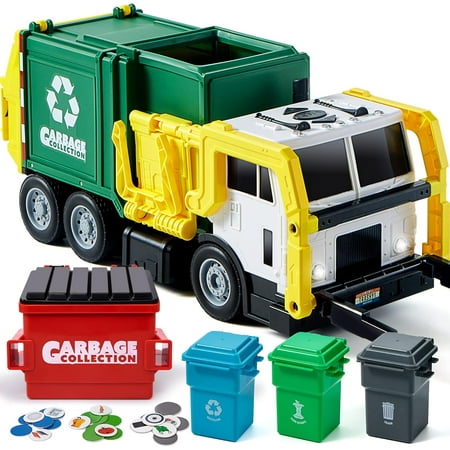 Joyfy 16" Lights and Sounds Large Garbage Truck Toys for Boys, Realistic Trash Truck Toy with Trash Can Lifter and Dumping Function, Toy Truck Gift for Boy Age 2 3 4 5 Years Old