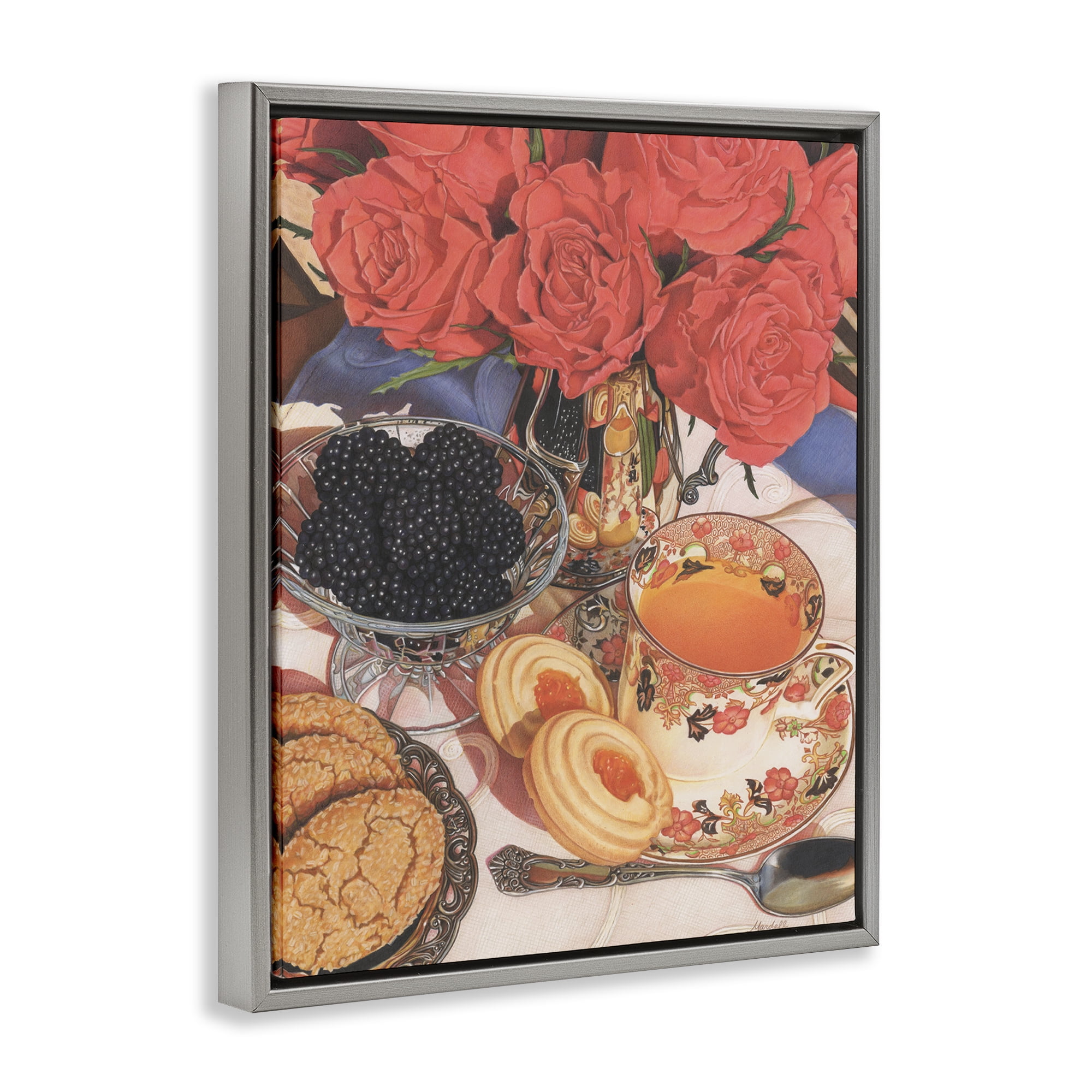 Stupell Industries Tea Party & Berries Food & Beverage Painting Gray Floater Framed Art Print Wall Art, 17 x 21