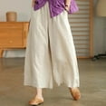 thumbnail image 2 of Women's Culottes Linen Cotton Wide Leg Pants Elastic Waist Solid Color Casual Palazzo Trousers with Pockets Crop Pants Capris, 2 of 9