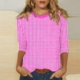 thumbnail image 2 of ZQUUVOU Women's T-Shirts Plaid Printed Crew Neck 3/4 Sleeve Blouse(Hot Pink,2XL), 2 of 5