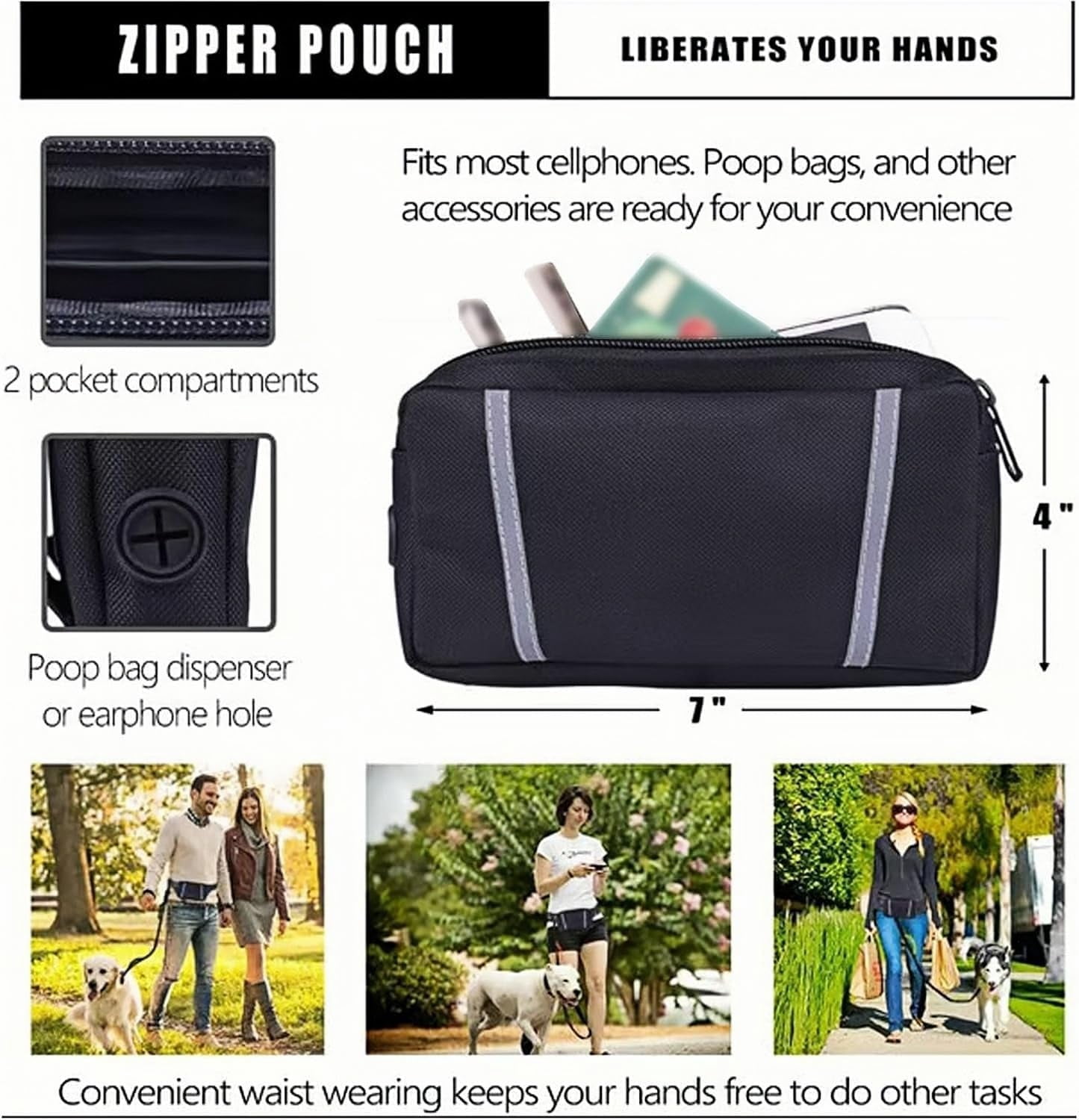Upliftjoys Dog Leash, Upliftjoys Hands Free Dog Leash with Zipper Pouch, Reflective Design for Outdoor and Daily Walks for Medium and LargeDog (BB)