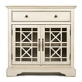 thumbnail image 2 of Benzara Koi 32 Inch Acacia Wood Accent Cabinet Console, 2 Fretwork Tempered Glass Doors, 1 Shelf, Antique White, 2 of 5