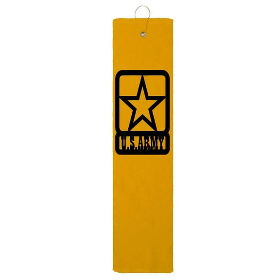 US Army Star MIlitary Soldier Gold Tri-fold Golf Towel With Grommet & Hook Club Ball Tee Golfing Gift Birthday 15" x 18"