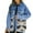 Pattern C, variant on LYMAYTER Womens Denim Jacket Female Lapel Long Sleeve Cowboy Outwear Spring Fall Printed Long Coat S-XL