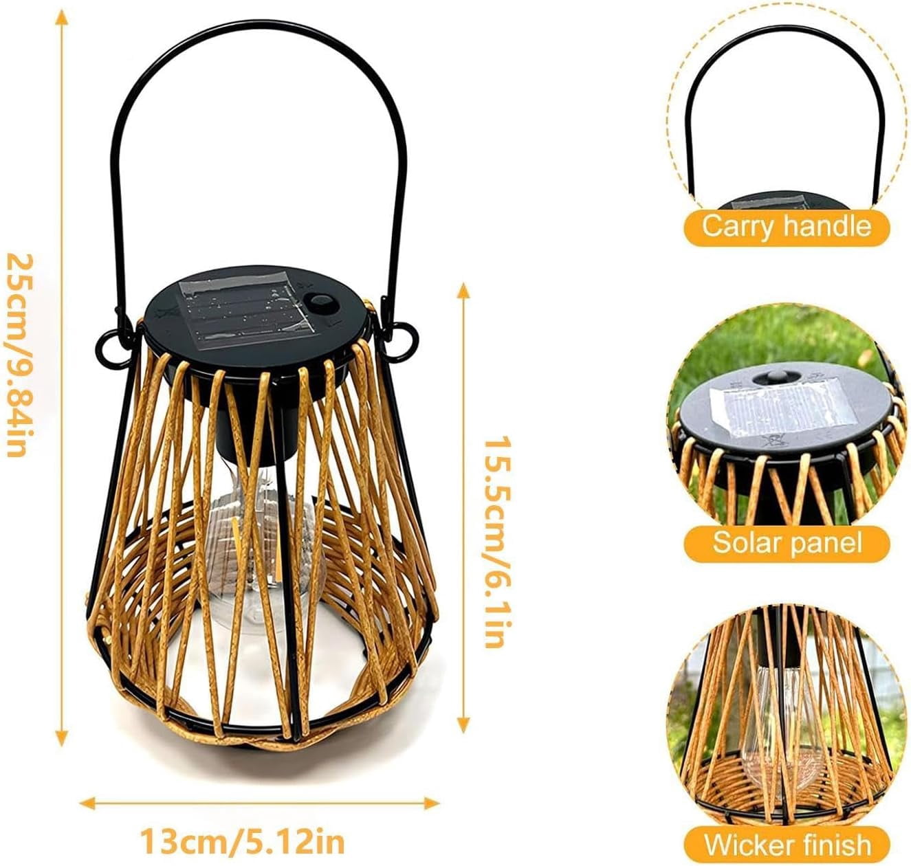 Hanging Solar Lantern Outdoor, IP65 Waterproof Hand-Woven Rattan Pendant Light, Auto On Off Solar Powered Garden Lamp for Yard Lawn Balcony Backyard Camping Decor(k)