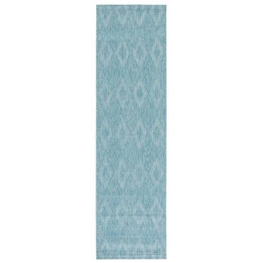 SAFAVIEH Courtyard Teodor Geometric Indoor/Outdoor Runner Rug, Aqua/Aqua, 2'3" x 22'