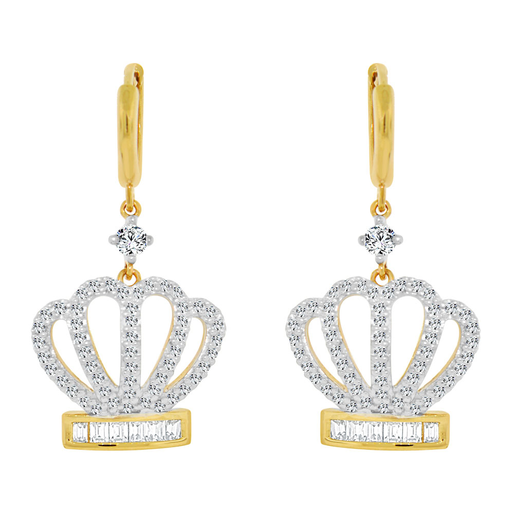Tiara Crown Earring Created CZ Crystals 14k Yellow Gold