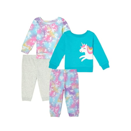 Garanimals - Garanimals Baby Girl Sweatshirt &amp; Sweatpants Outfit Set Multi Pack, 4-Piece