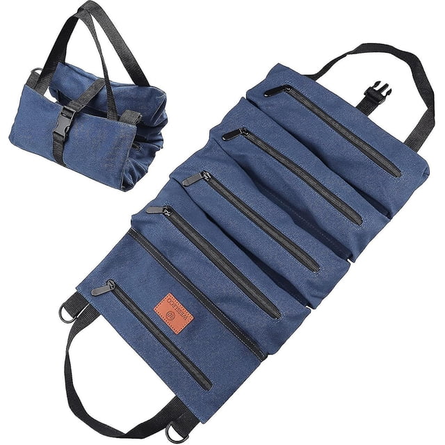 Bolsa de herramientas de lona estupenda con 5 bolsillos con cremallera, bolsa enrollable para electricista, calefacción, aire acondicionado, fontanero, carpintero o mecánicoblu