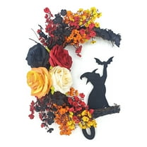 Fall Wreath 16" Halloween Wreaths for Front Door with Witch Cat Moon Decor-Cute Door Wreath Wall Decor for Fall Thanksgiving Halloween