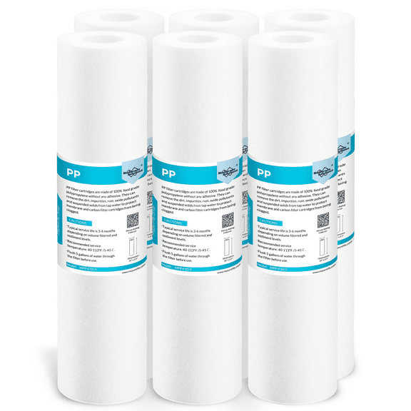 Membrane Solutions 5 Micron Sediment Water Filter Replacement PP Polypropylene Cartridge 10"x 2.5" for Whole House RO Water Filtration, 6 Pack