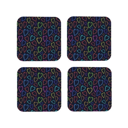 

Tideii Colored Hearts for Leather Coasters 4 Pieces Anti-fouling and Anti-scalding Decorative Coasters Suitable for Restaurants Kitchens Coffee Shops-Square