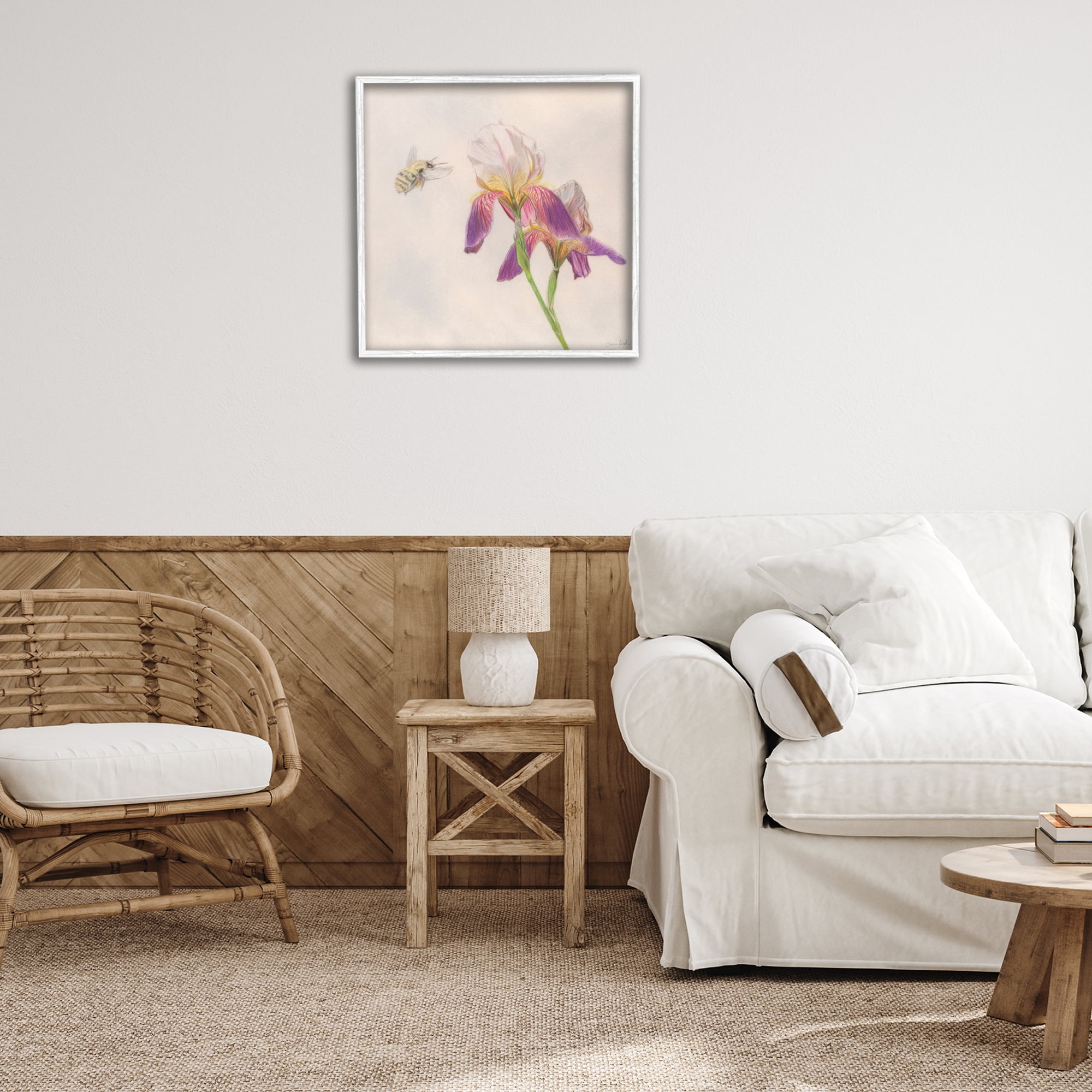 Stupell Industries Spring Offerings Bee Animals & Insects Painting White Framed Art Print Wall Art, 24 x 24