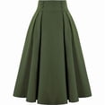 thumbnail image 6 of Women's Vintage Long Skirts Solid Color Elegant Elastic Waist Pleated A-Line Casual High Waist Midi Skirt Plus Size, 6 of 7