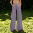 thumbnail image 5 of Mifsaly Womens Ruffle Hem Wide Leg Pants High Waist Button Fly Flare Pants Lightweight Loose Fit Flowy Summer Casual Outfits with Pockets Purple,L, 5 of 6