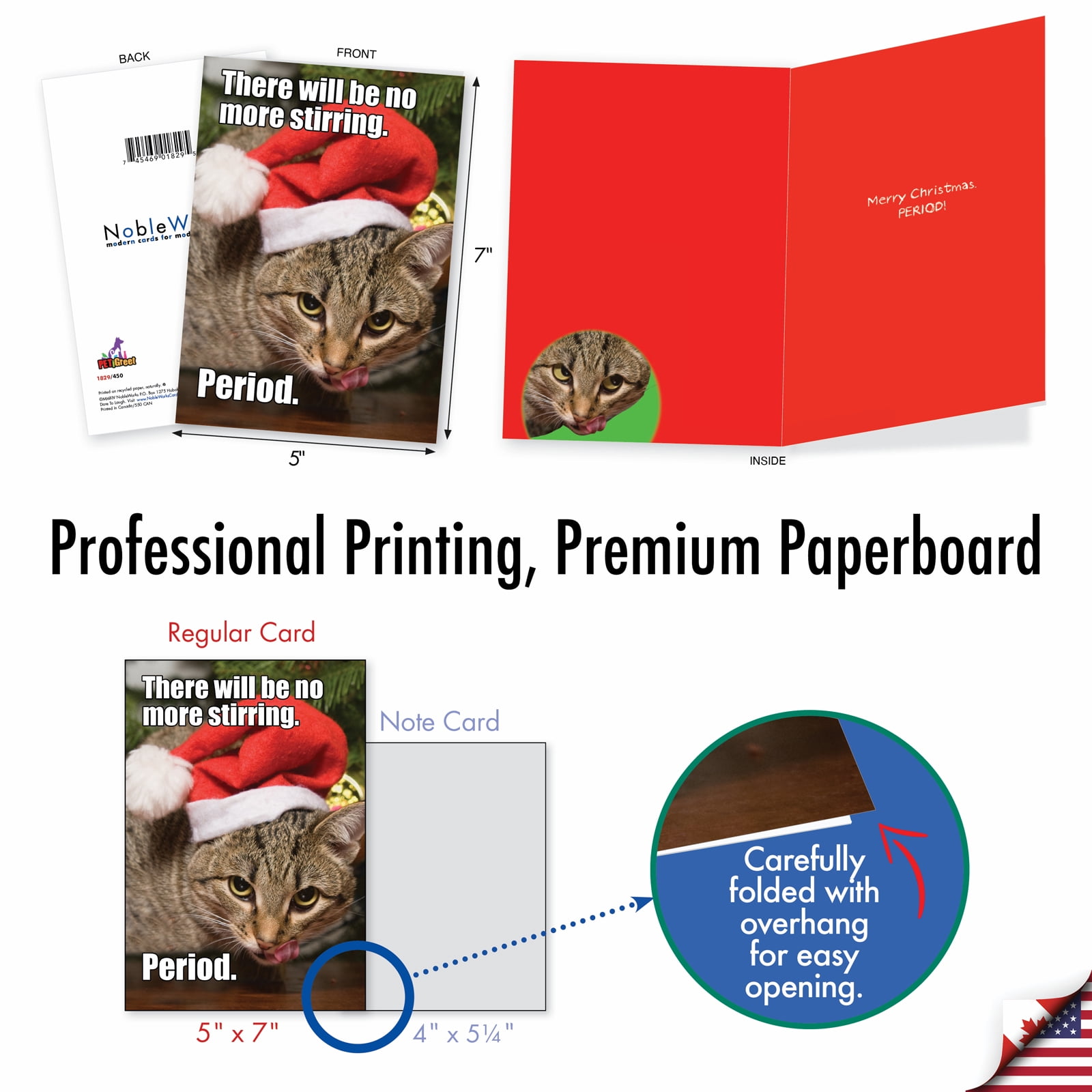 NobleWorks 20 Assorted Box Set Funny Christmas Greeting Cards w/5 x 7 Inch Envelopes (10 Designs, 2 Each) Cat-Mass Cards AC1254XSG-B2x10