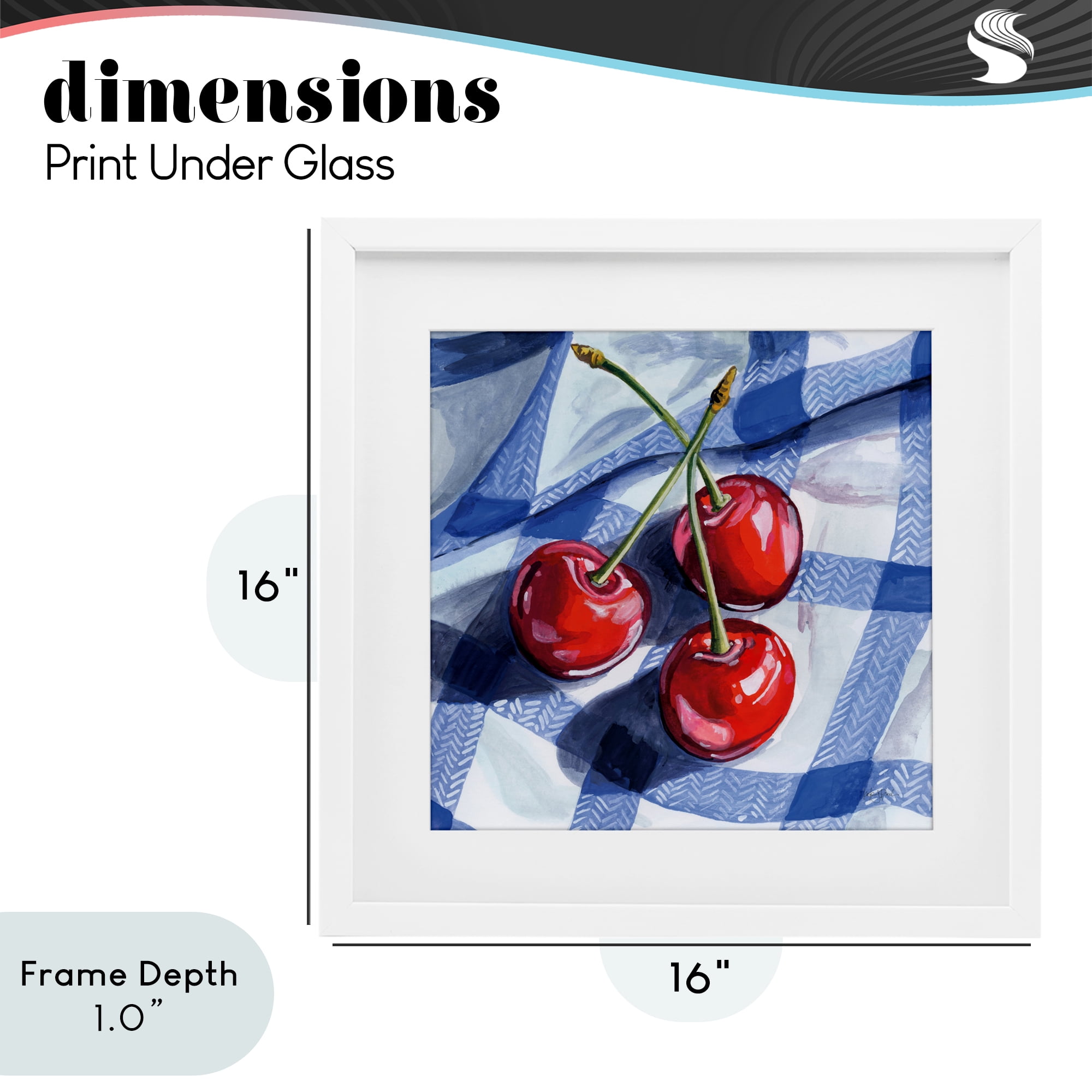 Stupell Industries Three Picnic Cherries on Gingham White Framed Print Under Glass, design by Kate Jarvik Birch