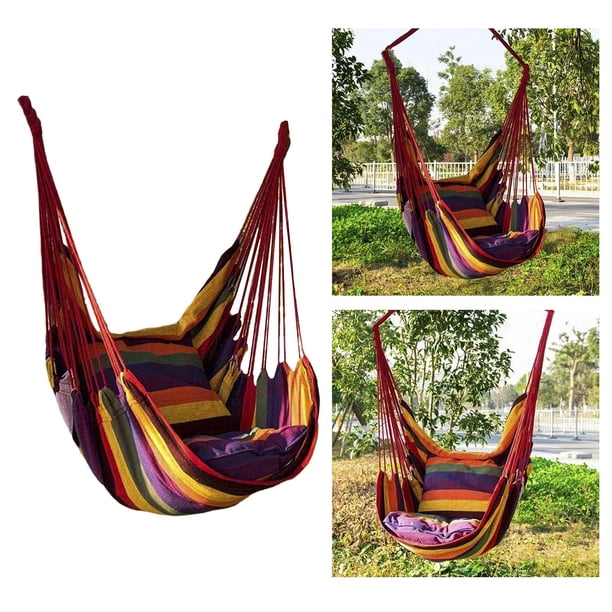 Hamaca cuerda colgante silla columpio asiento Patio jardín Camping árboles colgantes al aire libre columpio y cojín Cola Asiento de hamaca columpio