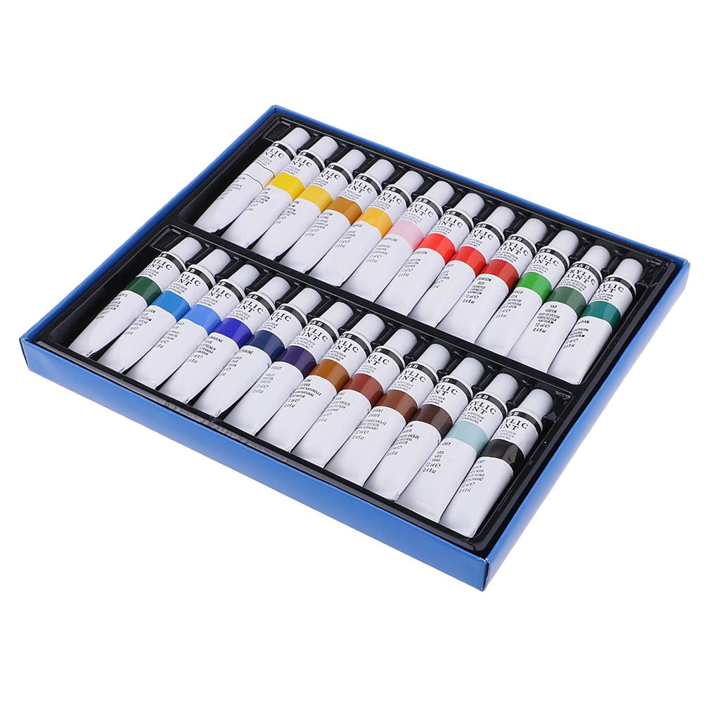 Milageto 24x Acrylic Paint Painting Pigments Ceramic w/ 24 Colors Paint Palette Box