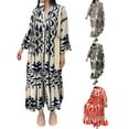 thumbnail image 2 of Fall Spring Women Dress Stand Collar Color Matching Printed Bohemian Single-breasted Pleated Patchwork A-line Loose Maxi Dress, 2 of 8