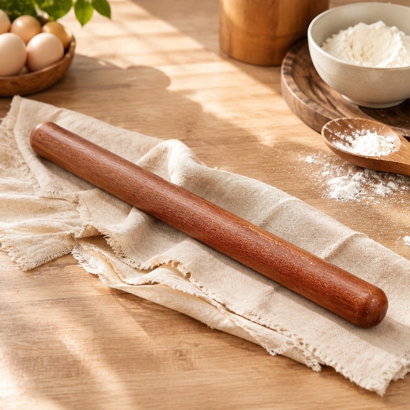 Wooden Rolling Pin, 12 Inch Solid Hardwood French Rolling Pin for Baking Dough, Pizza, Pastry and Bread, Home Kitchen Essential