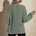 thumbnail image 4 of Women Pullover Round Neck Puff Long Sleeves Loose Hem Pure Color Casual Top with Pocket Green L, 4 of 6