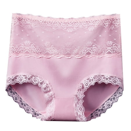 Lovskoo 2024 Plus Size Underwear for Women Breathable High Waisted Lace Belly Tightening and Hip Lifting Comfortable Cotton Panty Briefs Pink