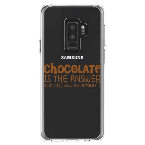DistinctInk Clear Shockproof Hybrid Case for Samsung Galaxy S9  PLUS (6.2" Screen) - TPU Bumper Acrylic Back Tempered Glass Screen Protector - Chocolate is the Answer Who Cares Question
