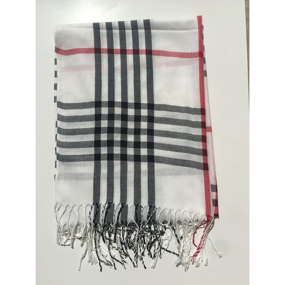 Improving Lifestyles Pashmina Scarf Large Plaid White