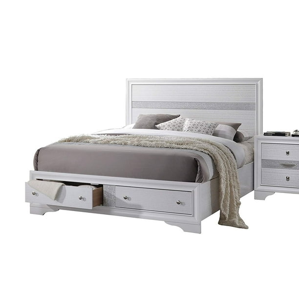 Simple Relax White Queen Bed With, Bed Frame With Storage Headboard White Luröyqueen