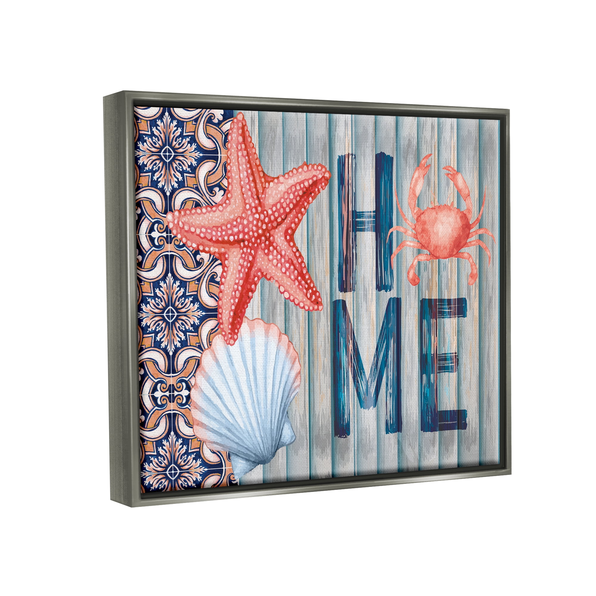 Stupell Patterned Home Nautical Sea Life Landscape Painting Gray Floater Framed Art Print Wall Art