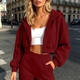 thumbnail image 3 of Cropped Zip Up Hoodie Women Long Sleeve Drop Shoulder Casual Hooded Sweatshirt Y2k Crop Jacket Fall Winter Coat Outerwear, 3 of 5