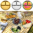 thumbnail image 4 of Bxaolu Stainless Steel Divided Plates, 3 Sections Unbreakable Dinner Plates, Cute Round Shape Divided Plates for Picnic, Lunch, Camping (Gold, 7.9in), 4 of 7