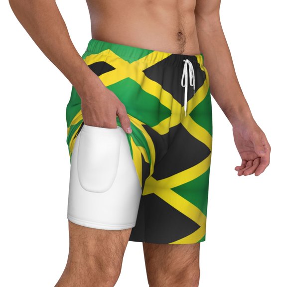 Men's 2 in 1 Swim Trunks with Compression Liner Jamaica Quick Dry Beach Shorts