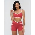 thumbnail image 3 of PISONIC Women Two Piece Workout Sets Color Block Sports Bra and High Waist Shorts Gym Yoga Athletic Outfits, 3 of 7