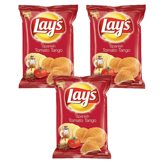 Lay’s Spanish Tomato Tango Chips – 50g x 3 Pack | Tangy & Crispy Potato Snack