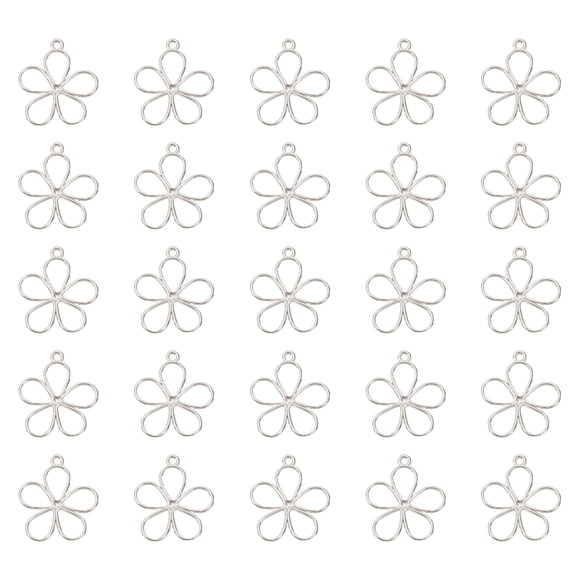 Uxcell 50 Pcs Encanto de Flor Hueca Colgantes de Marco de Bisel Abierto para Fabricación de Joyas de Resina Artesanías DIY Plata Brillante