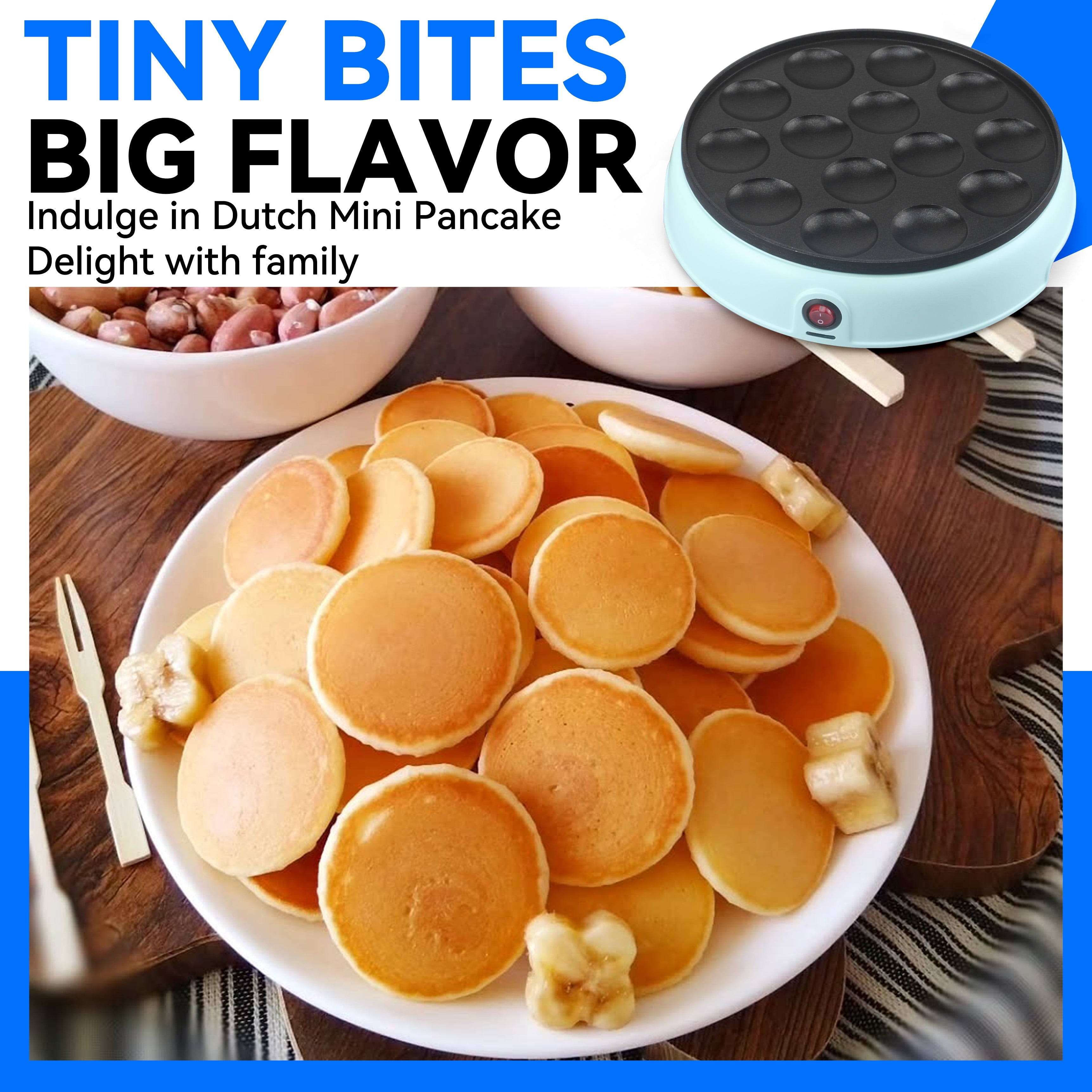 Mailand  Electric Dutch Pancakes Maker, 14 x 1.8" Holes Mini Pancakes Machine, Non Stick Coating, Aqua