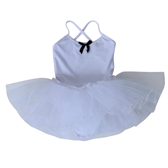 White Tutu Dress for Girls Camisole Leotard with Adjustable Straps Stretch Nylon Dancewear for Ballet Recital Ages 4-10,Size 6-7T
