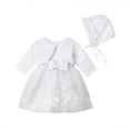 thumbnail image 4 of Hirigin 3Pcs Newborn Baby Girls Princess Dress Set White Lace Christening Wedding Party Dresses Ball Gown Clothes with Hat, 4 of 10