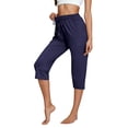 thumbnail image 2 of Capri Pants for Women Spring Summer Elastic High Waist Relaxed Fit Straight Leg Capri Sweatpants with Pockets, 2 of 6