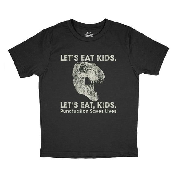 Youth Lets Eat Kids Punctuation Saves Lives T Shirt Funny Dinosaur Grammar Police Graphic Tee