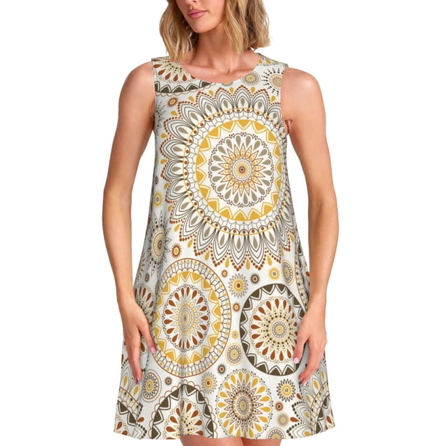 Disketp Flowers and Leaves para Vestido sin Mangas para Mujeres, Vestidos de Verano para Mujeres, Casual y Holgado para la Playa